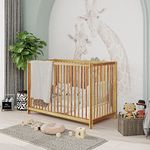 Wakefit Baby Cot | 1 Year Warranty | Baby Crib, Cradle for Baby, Cot Bed, Wooden Cradle for Baby, Baby Cribs & Cots Furniture, 2-Level Height Adjustable - Rapunzel (Natural Sheesham, Age 0-4 Years)