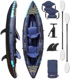 LINGVUM Inflatable Kayak Oxford Cloth and Reinforced PVC, Recreational Touring Kayak with Inflatable Seats, Fiberglass Kayak Paddles, Carry Bag, Fins and Pump, 2-Person, Navy&Yellow
