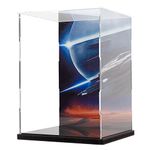 Clear Acrylic Display Case with Background and PVC Black Base,Display Boxes for Collectibles,Self-Assembly,dustproof Showcase for Lego,Toys,and Action Figure. (Star Wars Helmet-2 Display case)