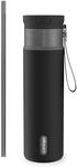Contigo SnapSeal Insulated Stainless Steel Water Bottle with Straw and Carrying Strap, 24 oz (710 ml), Licorice Gunmetal