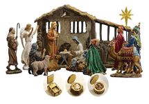 Three Kings Gifts 7 Inch Figures Real Life Nativity Full Complete Set - Includes All People, Lighted Manger, Chest of Gold, Frankincense & Myrrh