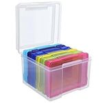 BELLE VOUS 5x7 inch Clear Photo Storage Boxes - 6 Multicoloured Inner Photo Keeper for 600 Photo Capacity - Craft & Photograph Organiser Cases - Also Suitable for Cards, Stamps, Seeds and More