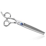 JASON Left Handed 7" 50 Teeth Blending Dog Grooming Scissor, Ergonomic Cats Grooming Thinning Shears Pets Trimming Kit with Offset Handle and a Jewelled Screw, Sharp, Comfortable Blender