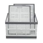 Sosody 34 L Large Collapsible Plastic Storage Crates, Stackable Milk Crates, White and Grey, 4 Packs