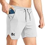 BROKIG Men's Lightweight Gym Shorts, Quick Dry Sport Workout Training Fitness Running Shorts Men with Zip Pocket (L, Light Grey)