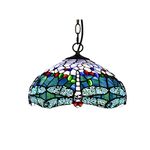 W&HH Chandelier Lighting Tiffany Style Green Dragonfly Stained Glass Ceiling Pendant Light 30CM