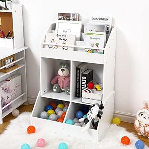 Fasyou Kids Toy Organizer with Bookshelf Kids Bookcase with 3 Shelves Toy Storage Cubby and Organizer Shelves Suitable for Children's Room, Playroom, Kindergarten, Classroom