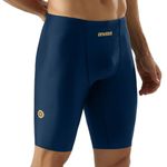 Onvous Lite Men's Swim Jammer | Racing & Training Endurance Athletic Swimsuit | Fast, Flexible, Comfortable | Size 28-38, Navy Blue - Gold Logo, 34