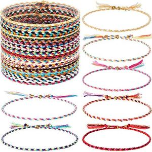 Hicarer 28 Pieces Woven Wrap Friendship Bracelets Handmade Braided Friendship Bracelet Adjustable Colorful Beaded Bracelet, 10 inches