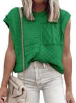 EVALESS Crochet Tops for Women 2024 Casual Cap Sleeve Crewneck Loose Knit Sweater Vest Fashion Clothing Bright Green L