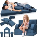 Lunix LX22 11pcs Modular Kids Play Couch, Child Sectional Sofa, Fortplay Bedroom and Playroom Furniture for Toddlers, Convertible Foam and Floor Cushion for Boys and Girls, Blue