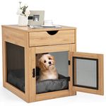 PETSITE Dog Crate Furniture with Wireless Charging Function & USB Ports, Furniture Style Small Dog Crate End Table with Drawer & Removable Dog Bed, Wooden Dog Kennel House Cage Indoor Use