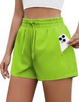 PINSPARK Women's Workout Shorts High Waisted Drawstring Active Shorts Quick Dry Running Shorts 2 in 1 Tennis Shorts with Pockets Lemon Green L