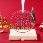 Inspirational Glass Ornament with She Believed She Could So She Did Message, Gifts for Women Friend (Glass, Believe)