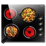 Jessier 24 Inch Electric Cooktop - 4 Burner Drop-in Radiant Electric Cooktop with Knob Control, 220-240V Electric Ceramic Stove Top with 9 Heating Levels and Residual Heat Indication (No Plug)