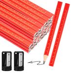 200 Pcs Carpenter Pencils, 7 Inch Flat Octagonal Hard Black Woodworking Pencils with Pencil Sharpener, Heavy Duty Flat Carpenter Marking Pencils for Contractor, Carpentry, Construction Worker - Red