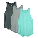 icyzone Women's Racerback Workout Tank Tops - Athletic Yoga Tops, Running Exercise Gym Shirts (Pack of 3) (M, Black Melange/Grey/Ice Green)