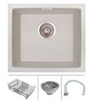 Zinzer Single Bowl, Quartz Kitchen Sink, Ivory Color 16 x 18 x 8, German Engineered, Smooth Granular Finish | Box includes Kitchen Sink, Sink Coupling, Hose Pipe, Drainer Basket