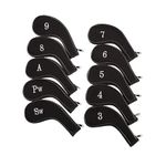 Golf Iron Headcovers Golf Club Head Cover Iron Wedge Head Protector with Zip and Embroidered Numbers (Black)