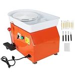 FLKQC 25CM 350W Electric Pottery Wheel Machine Removable ABS Basin,Pottery Ceramic Clay Work Forming Machine with Adjustable Lever and Feet Lever Pedal (Orange)