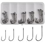 Baitholder Fishing Hooks Kit Barbed Shank Beak Bait Holder Hooks Black High Carbon Steel Offset Jig Fishing Hooks Saltwater Freshwater Size 1-5/0