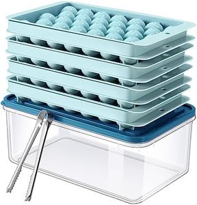 ARTLEO Round Ice Cube Trays 4 Pack for Freezer with Lid Bin, Upgrade Easy Release Small Ice Ball Maker Mold, Freezer Ice Container with Lid, 1.2IN*132 Mini Sphere ice Tray, Ice Bucket Tong, Bpa Free