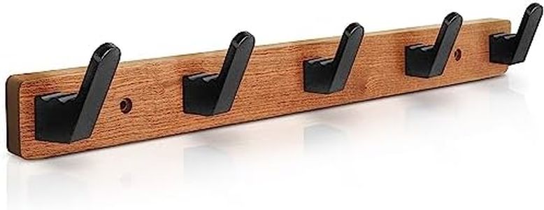 IBosins Coat Hooks Wall Mounted Coat Rack, 16.7'' Long, Entryway Hanging Coat Rack, Metal Wood Coat Rack with 5 Black Literary Rustic Hooks, Decorative Hooks Rail for Coat, Bag, Towel, Hat