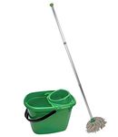 Abbey Professional Mop and Bucket Set Heavy Duty with Wringer and Two Traditional Cotton Mop Heads for Cleaning Floors – Strong Aluminum Mop Handles – Mop Bucket Capacity 12L with Pouring Lip (Green)