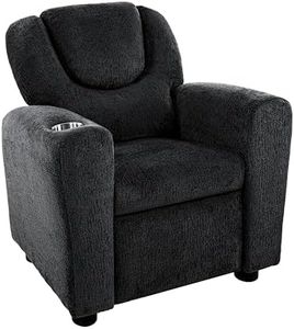 Naomi Home Suri Kids Recliner Chair with Cup Holder & Footrest, Black Chenille - Cozy Lounge for Toddlers & Children