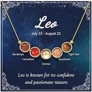 Nymerianoble Gold Leo Zodiac Necklace for Women Birthday Gifts Healing Stone Necklace Crystal Beaded Necklace Leo Zodiac Gifts Sunstone Tiger Eye Bead Necklace for Women Girlfriend Her