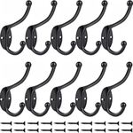 Bosdontek Coat Hooks 10 Pcs Clothes Hooks Vintage Antique hat Wall Mounted Hook for Kitchen Bathroom Bedroom (Black)