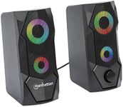 Manhattan USB Powered RBG Gaming Speakers - with Stereo Sound, Long 6ft Cord, Colorful Lights, Volume Control & 3.5 mm Audio Plug – for Computer, Monitor, Laptop, PC, Desktop -3 Yr Mfg Warranty–168359