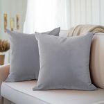 Encasa Christmas New Year VELVET Cushion Covers 2pc Set (40 x 40 cm) - Grey Solid Plain Dyed, Soft & Smooth, Washable, Square Decorative Large Throw Pillow Case for Couch, Sofa, Chair, Bed