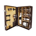 Anything & Everything Bar Set | Portable Leatherette Bar Set | Wine Case | Whisky Case | Wooden Bar Set for Picnic | Portable Bar Accessories Set (Holds 01 Bottle & 05 Whisky Glasses) (Brown & Beige)