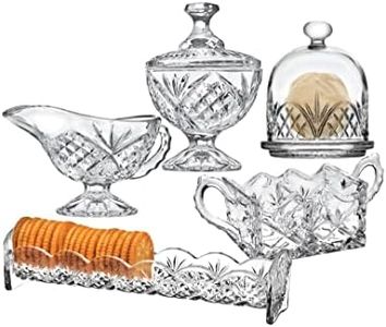 Godinger Serving Hostess Set - Butter Dish, Sugar and Creamer, Packet Holder, Cracker Tray - 5 Piece Set, Dublin Collection