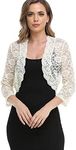 PEIQI Women's 3/4 Sleeve Crochet Lace Bolero Shrug Cropped Cardigan Apricot Large