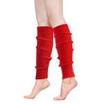 ONUPGO Leg Warmers for Women 80s Party Accessories 80s Neon Knit Ribbed Leg Warmers Girls Junior Winter Leg Warmers Socks, Red, Normal