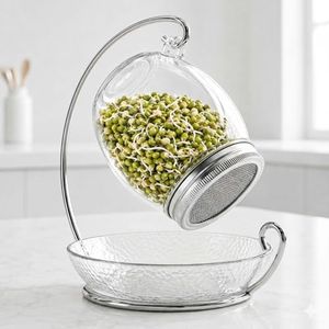 Premium Sprouting Kit Includes Unique 30 oz Wide Mouth Sprouting Jar, Stand, Tray and Sprouting Lid | Decorative Indoor Seed Sprouter and Germinator (1 Kit)