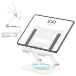 ULT-WIIQ Tablet Stand for Desk Swivel iPad Stand with 360 Rotating Base Adjustable Foldable Portable iPad Table Stand Holder for iPad/iPad Mini Tablets White Aluminum