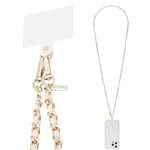 Case-Mate Crossbody Phone Lanyard/Chain [Works with All Phones] Hands-Free Cell Phone Strap - Leather Phone Charm - Neck Chain Holder for iPhone 16 Pro Max/15 Pro Max/14/13/12 - Gold Chain Tan Leather