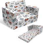 Truwelby Toddler Couch Kids Sofa Children's 2 in 1 Convertible Sofa to Lounger - Extra Soft Flip Open Chair & Sleeper, Truck Excavator Car Printed Toddler Chairs for Boys Girls Couch Bed