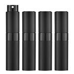 Lisapack Atomizer Perfume 8ML Spray Bottle for Travel (4PCS), Empty Refillable Cologne Dispenser, Portable Sprayer (Black)