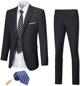 Diaryan Men Suit Black Tuxedo Prom Blazer 2 Piece Slim Fit Suits Two Button Wedding Dress Jacket Pants Set with Tie M