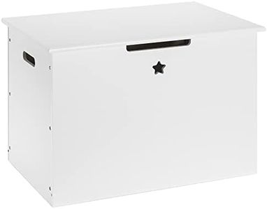 Navaris Baúl de madera blanco - Arcón infantil con banco para almacenaje de juguetes - Caja para organizar habitación de niños - 60 x 38 x 42 cm