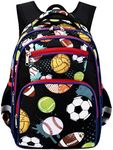 Moonmo Kids Backpack Boys,School Backpacks for Boys Elementary Students,boys school backpack with compartments for 5+, Black Ball Games, Large, Custom