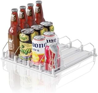 JUNMEI Drink Organizer for Mini Fridge,12oz 16oz 20oz - Soda Can Dispenser for Refrigerator,Width Adjustable,Automatic Pusher Glide,12.2" D,White,4 ROWS,Holds 16 Bottles