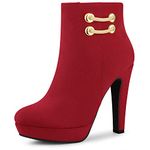 Allegra K Women's Round Toe High Chunky Heel Platform Red Ankle Boots 9 M US