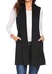 OMZIN Women's Temperament Commuter Long Sleeveless Veat Cardigan Lightweight Solid Color Casual Vest Black XXL