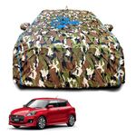 GARREGE Maruti Swift 2018 2024 2025 Car Body Cover Waterproof with Mirror for Antenna Pocket and Soft Cotton Lining (Full Bottom Elastic Triple Stitched) (Jungle Print with Blue Piping) Style