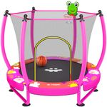 Happin® 55" Ultra Safe Trampoline for Kids, Mini Toddler Trampoline with Safety Net, Indoor/Outdoor Recreational Trampoline with Curved Poles, Birthday Gift for Children Ages 1-6, with Basketball Hoop